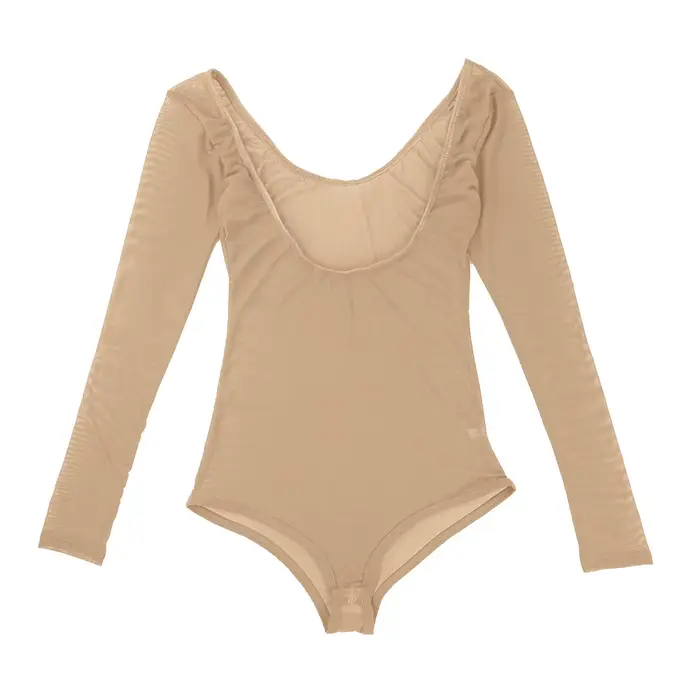 Body pour femme en polyester non tissé pour danse du ventre avec manches longues et buste ouvert pour performances et entraînement