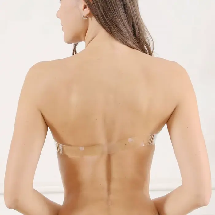 Čierna bezšvová polstrovaná podprsenka s kosticami, priehľadné popruhy a backless dizajn