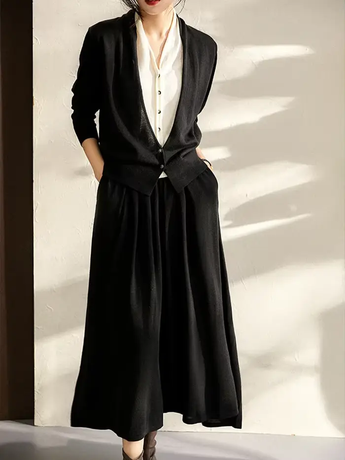 Ensemble deux pièces en laine de mouton et polyester pour femmes, élégant et polyvalent, idéal pour les occasions spéciales, le travail et les déplacements quotidiens