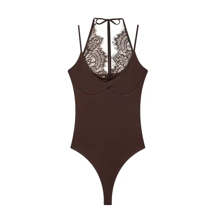 Body Femme 2026 Nouvelle Collection Été Noir Élégant Chic Personnalité Bretelles Fines avec Dentelle