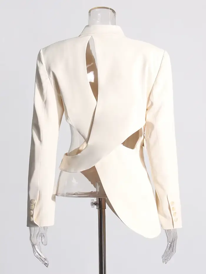 TWOTWINSTYLE pevný odhalený chrbát štíhly Blazer pre ženy s výstrihom dlhé rukávy spájaný gombík