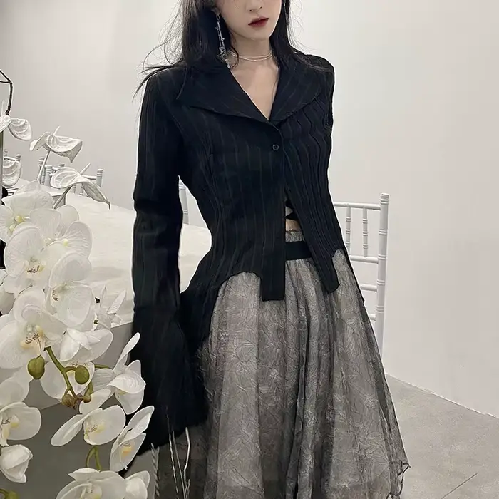 Karrcat – chemises gothiques noires, irrégulières, Style Yamamoto, Blouse à manches évasées, vêtemen