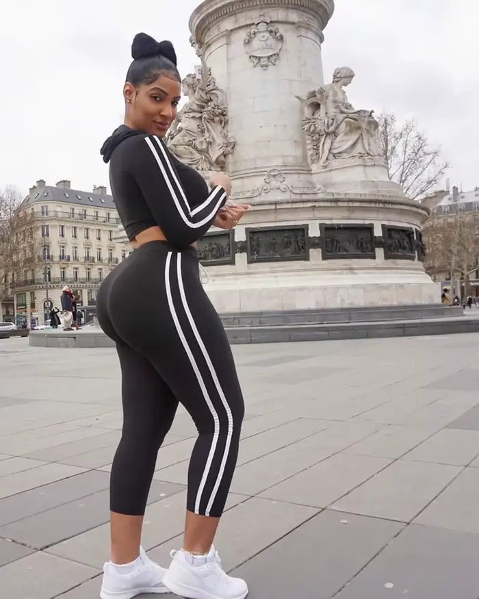 Ensemble de survêtement femme Fitness décontracté 2 pièces ensembles côté rayé à capuche culture hauts et pantalons survêtement extensible deux pièces tenue Chandal