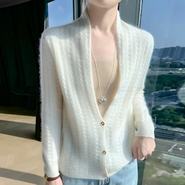 Šálový golier dámsky Cardigan topy jeseň zima nový Štýlový 100% merino vlna pulóver pôvabná dámska