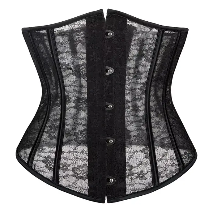 Corset sous-poitrine pour femme, noir et blanc, en maille transparente et dentelle, avec baleines en plastique, bustier, basques, gaine amincissante, serre-taille, korset ﻿