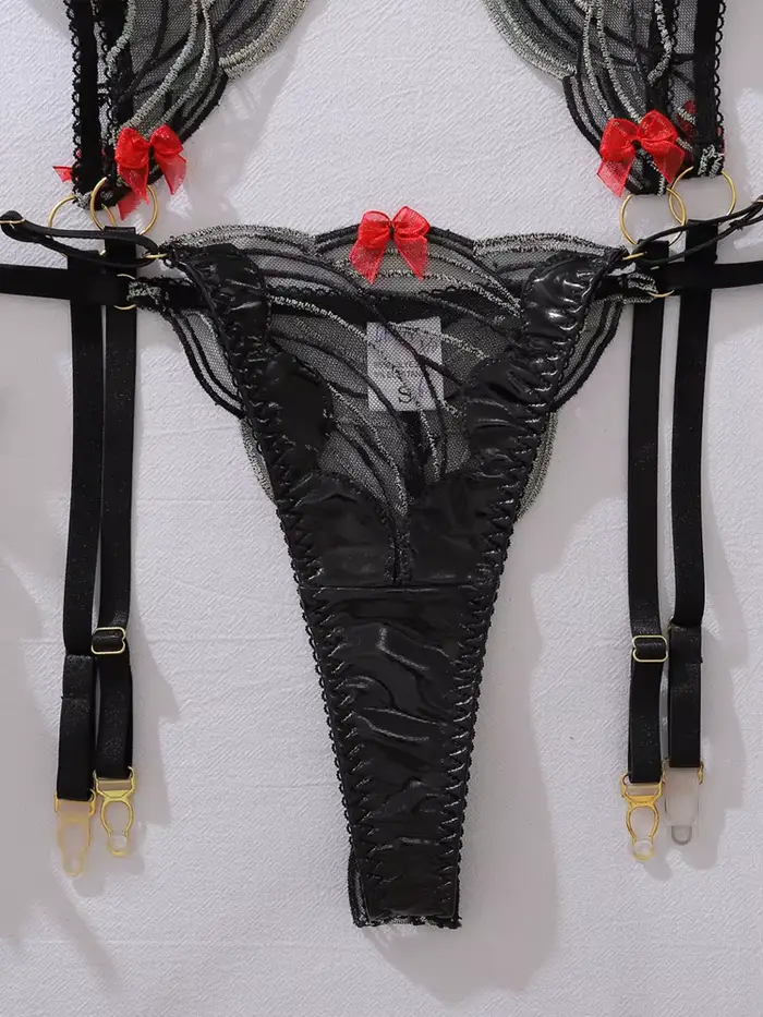Sexy spodná bielizeň Belamimi s geometrickou výšivkou, podprsenkou s kosticami a podväzkovým pásom pre ženy, špeciálne príležitosti a romantické darčeky