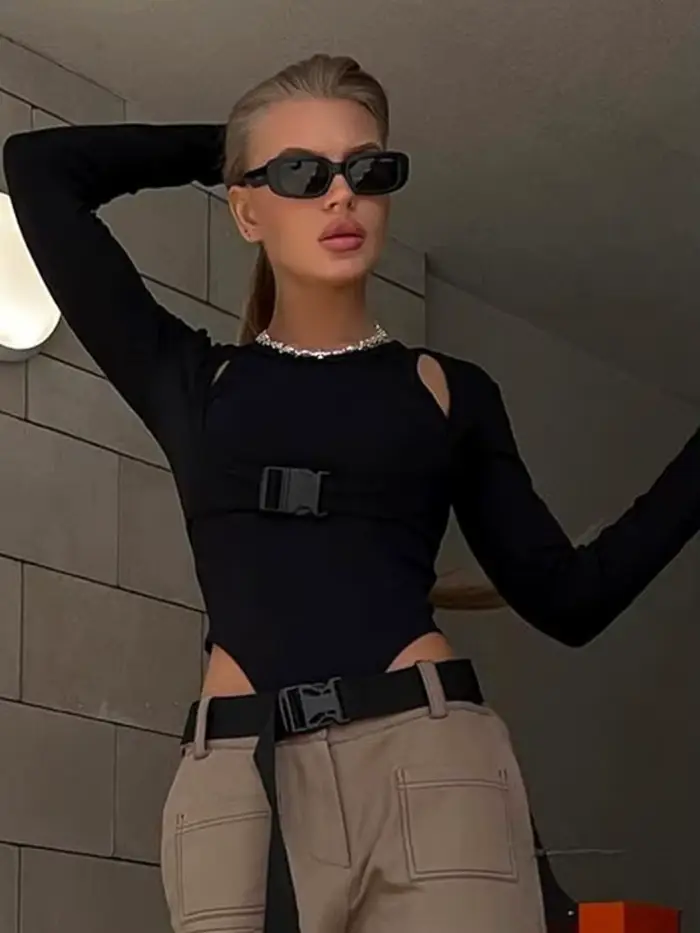 Sexy zmiešané polyesterové body s výstrihom pre ženy, slim fit, klubový štýl, jarné leto