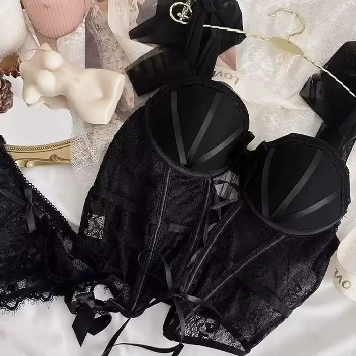 Doux Sexy dames ensemble de soutien-gorge arête de poisson Corset épicé fille dentelle Lingerie sang