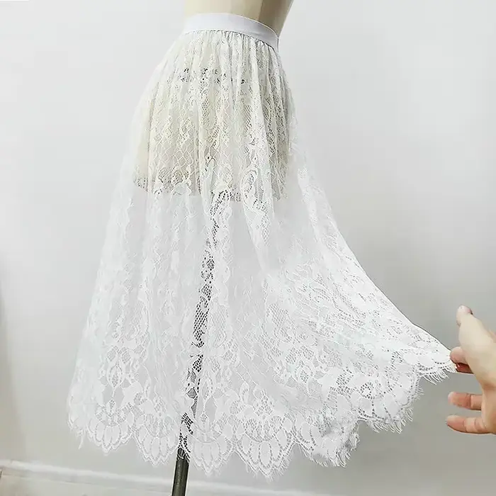 Été femmes maille dentelle Transparent longue Tulle jupe mode coréenne Sexy dames élastique taille h