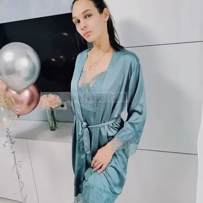 Mäkké saténové dámske nočné kimono pre špeciálne príležitosti, nočné oblečenie, nočnú košeľu, domáce oblečenie, intímne, pohodlné a elegantné spodná bielizeň