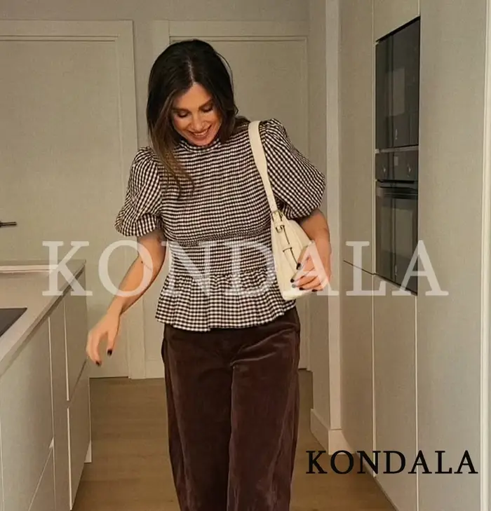 KONDALA – Hauts élégants décontractés à manches bouffantes pour femmes, chemise à manches courtes à