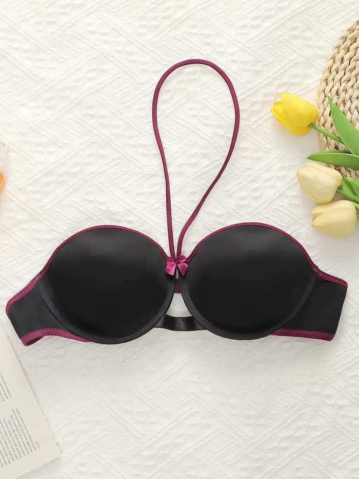 Soutien-gorge sexy papillon brodé suspendu au cou pour femme avec anneau en acier rassemblement push