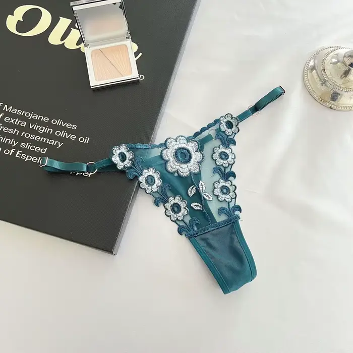 Culotte string sexy pour femme avec broderie florale en dentelle, taille basse, confortable, à découpes et ceinture ajustable