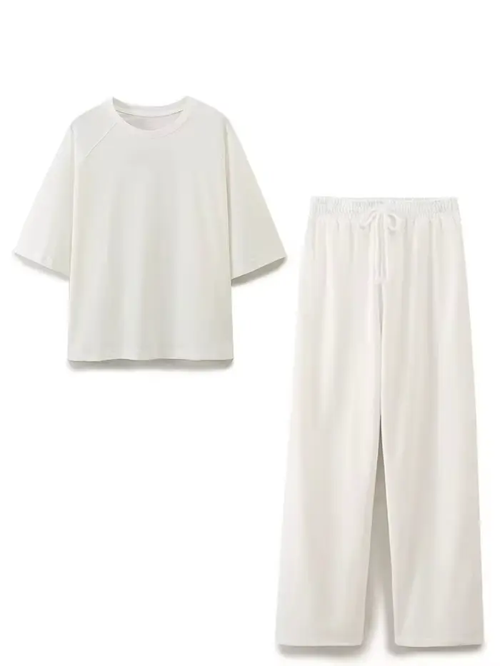 HH été femmes décontracté T-Shirt pantalon ensembles élégant rose col rond manches courtes T-Shirt +