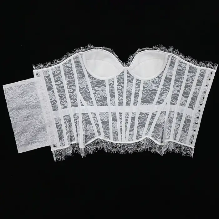 Bustier en nylon et élasthanne avec dentelle florale pour femmes, corsage sexy à lacets, élégant et sophistiqué pour occasions spéciales