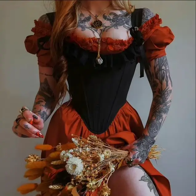 Dámske renesančné topy korzet Tmavo gotické Vintage čipka hore bez chrbta Bustier vykostené kostým Top