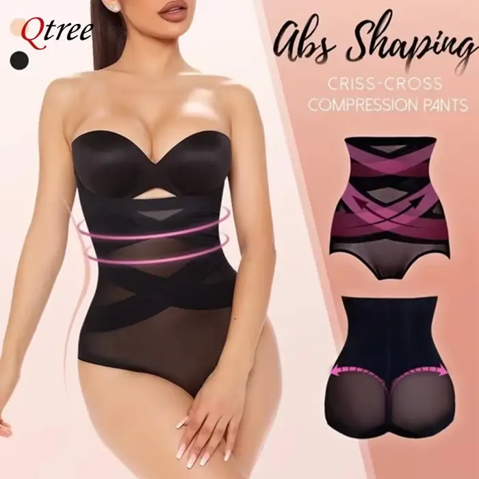 Qtree Compression croisée Abs façonnage pantalon post-partum ventre vêtement ventre Tuck taille haute contrôle bout à bout pour les femmes mince