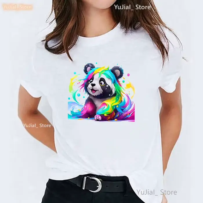 Akvarelová láska Yorkshire/Panda/Kôň potlač Zvieracie tričko pre dievčatá vtipné biele