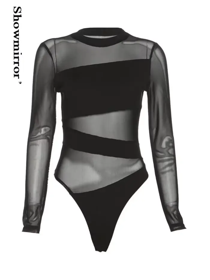 Gothique évider teahwear body mujer femmes coupe croix creux maille body à manches longues charmant body Clubwear sexy