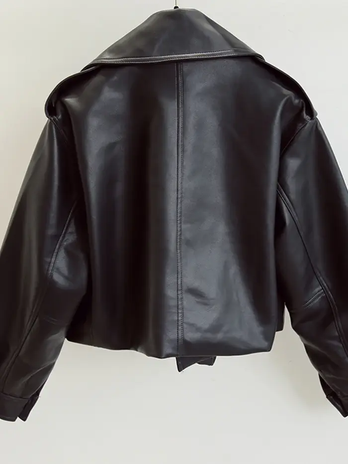 FTLZZ blouson de motard en similicuir femme, col rabattu, PU, Streetwear, ample, vêtement d'extérieu