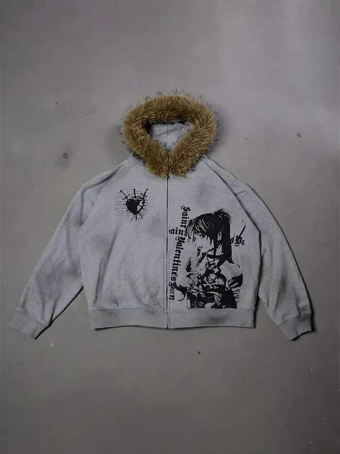 Veste à capuche en fausse fourrure pour femme, Streetwear, imprimé gothique, tendance, paresseux, fe
