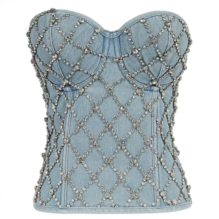 SXTHAENOO-Haut court sans bretelles pour femme, soutien-gorge en glabustier, diamant, fleur, boîte d