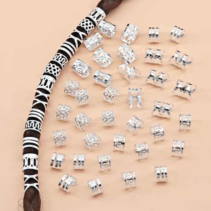 Ensemble mixte de tressage en alliage 50 pièces, anneaux de cheveux en métal, Clips de manchettes po