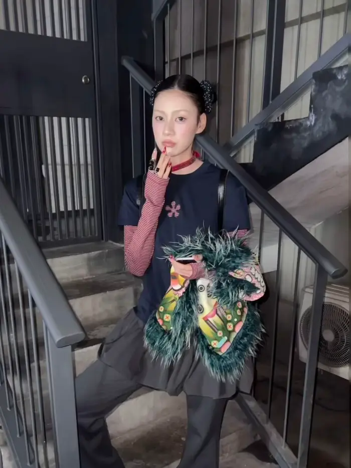 Tonngirls Harajuku Patchwork Tričko pre ženy s dlhým rukávom pásikavé falošné dvojdielne topy Streetwear Y2k Vintage