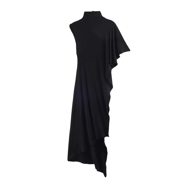 Haut pour femme, nouvelle collection printemps 2026, noir, manches courtes, col montant, asymétrique