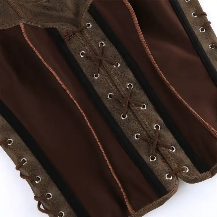 Hnedý korzetový top v štýle vintage steampunk pre ženy
