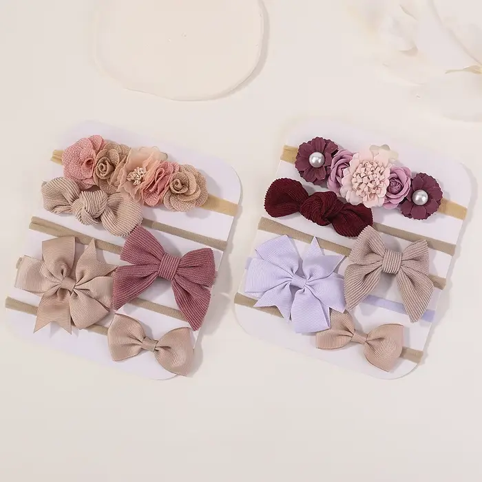 Bandeaux élastiques doux pour bébé fille, bandeaux en Nylon tricotés avec nœud papillon, 5 pièces/en
