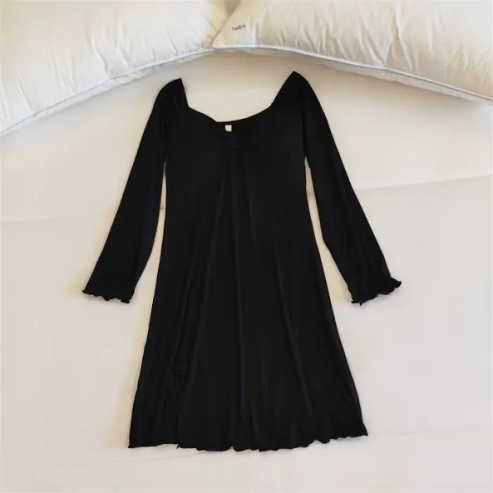 Chemise de nuit pour femmes en modal, taille M à XXL, avec col en V, pour hiver, couleur noir, bleu, rose, jaune et gris, confort royal pour les nuits froides