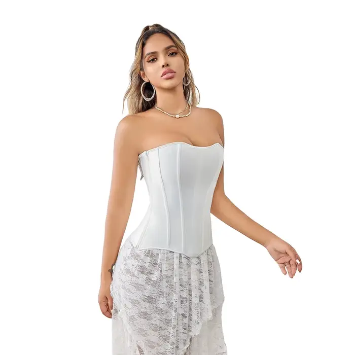 Dámske overbust Top korzet bočný zips satén vykostené čipka-up Bustier Shapewear zoštíhľujúci pás tvarovanie Korset