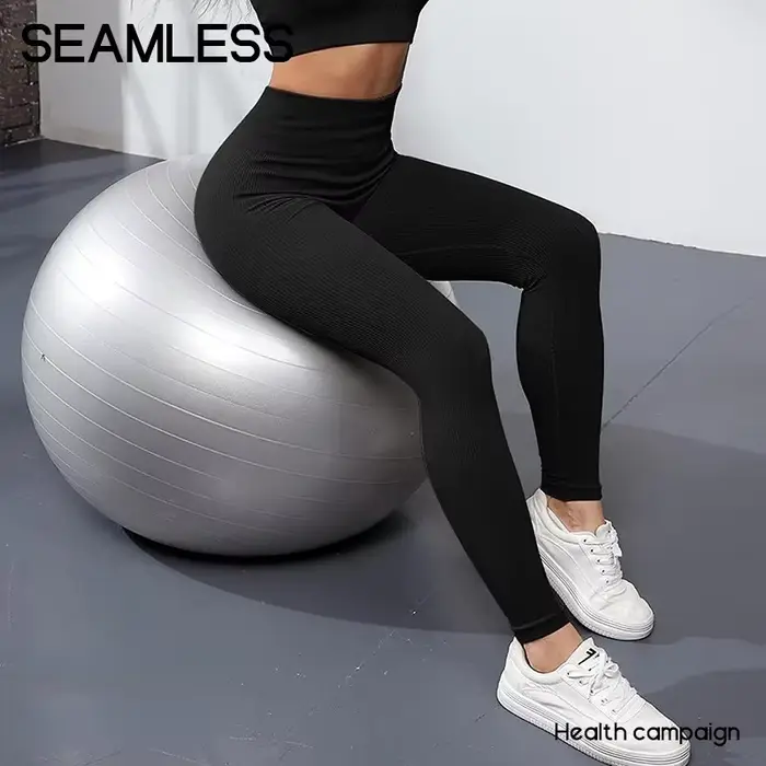 Leggings de yoga en tricot sans couture pour femmes, collants à fil solide, entraînement de gym, cou