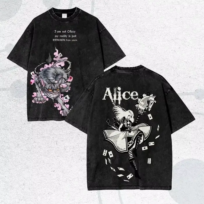 T-shirt Alice Madness Returns délavé pour couples, vêtements unisexes grande taille, vêtements de ca