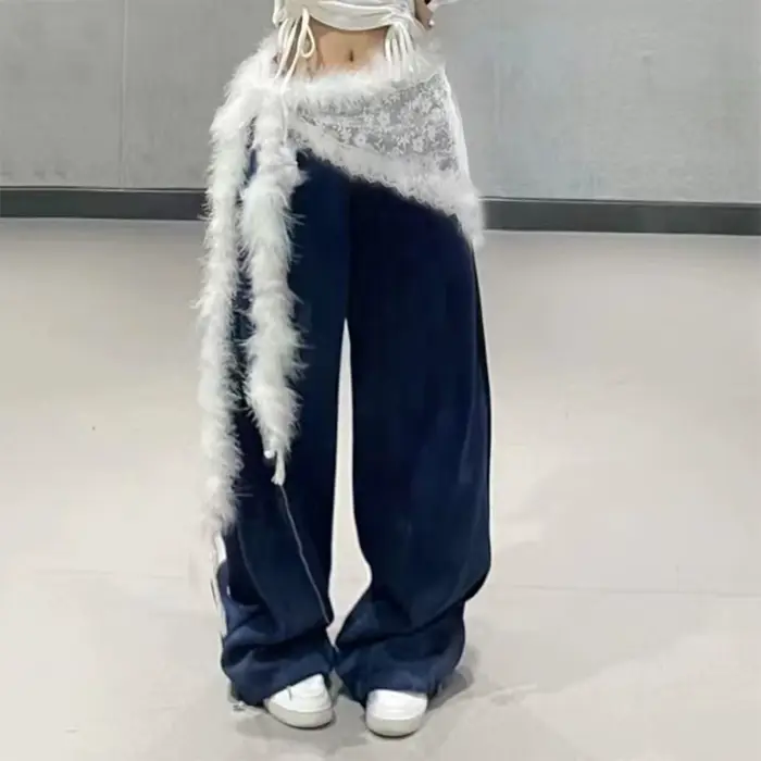 Jeans pantalons décor brodé fleur dentelle Mini jupe irrégulière voir à travers des jupes froncées t