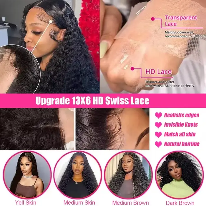 PERUQUE V čipka HD UDSKÉ VLASY KLASICKÝ STYL DENSITY 200 DEEP VAGUES ŠPECIÁLNE OCÁZKY A DENNÉ OCÁZKY