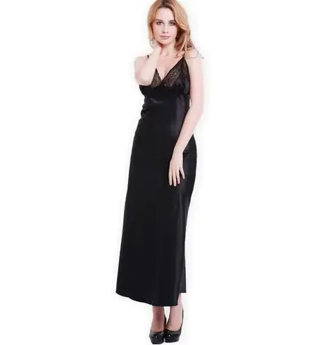Bez rukávov hodvábna nočná košeľa s čipkou pre ženy letný základný štýl V-neck