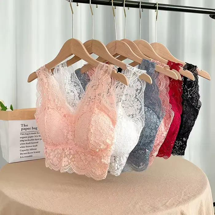 Dámska čipka podprsenka, hlboký V-Neck, Sexy spodná bielizeň, bezdrôtové, tielko, Dámske spodné prádlo, V-Back, polstrované Bralette, košieľka