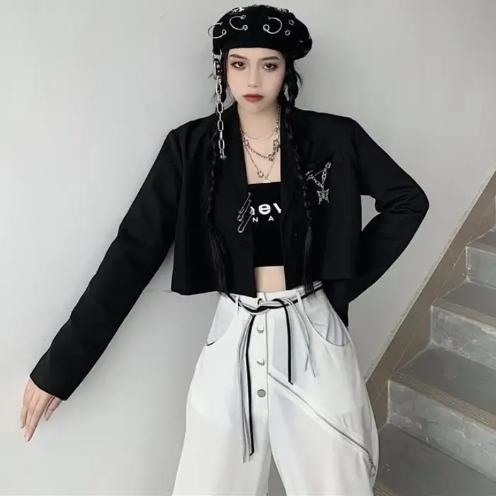 Cropped Blazers Femmes Designer JONotched Hipsters S-3XL Jeunesse Automne Ulzzang Streetwear Personn