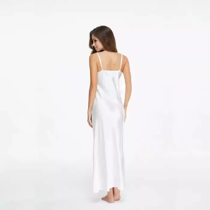 Bez rukávov hodvábna nočná košeľa s čipkou pre ženy letný základný štýl V-neck