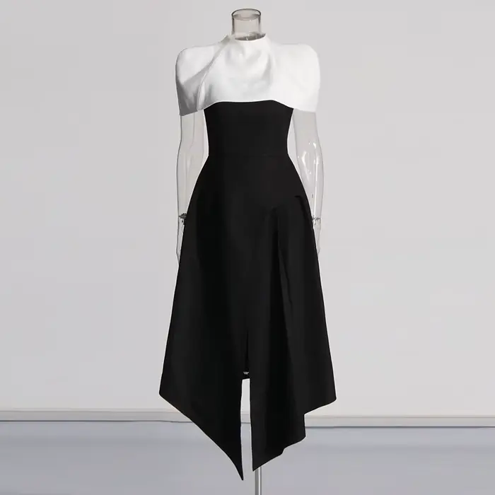 TWOTWINSTYLE odnímateľný plášť elegantné šaty pre ženy so štvorcovým výstrihom bez rukávov s vysokým pásom a rozparkom
