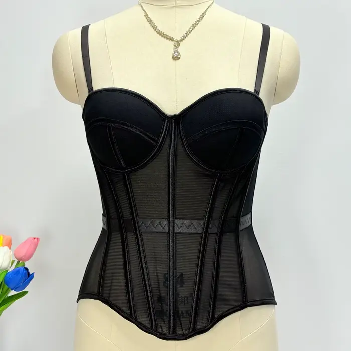 Veľkosť Sexy Mesh priehľadný Lady Bustier Elegantné tvarovanie Ženy Korzet Dievčatá Tenké večerné oblečenie Kultúry High Lady Krátke telo Shaper