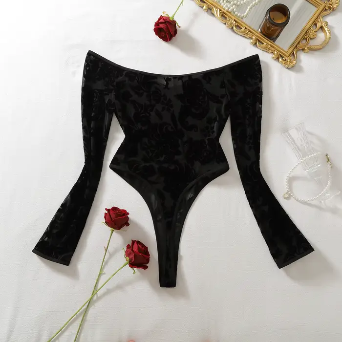 Ellolace Sexy spodná bielizeň Dámske ultra horúce, zmyslové body s dlhými rukávmi a holé ramená, otvorené vnútro, predné uzavretie, zvodné oblečenie pre ženy