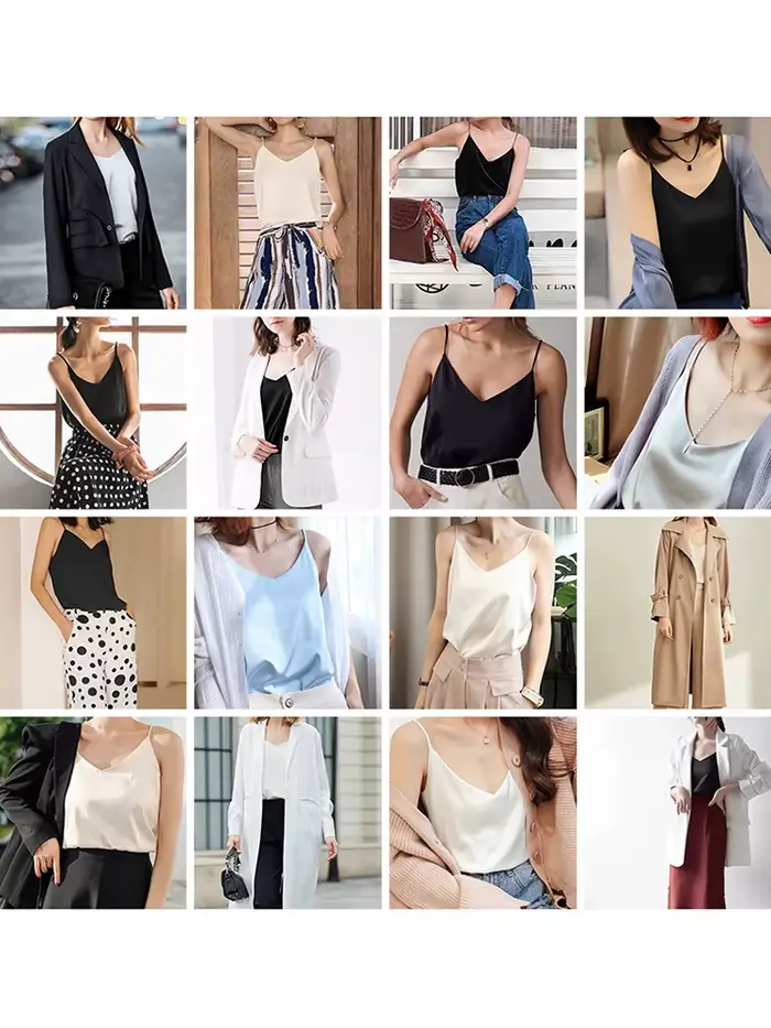 Camisole en soie et polyester pour femmes style décontracté adapté à l'été et aux occasions spéciales