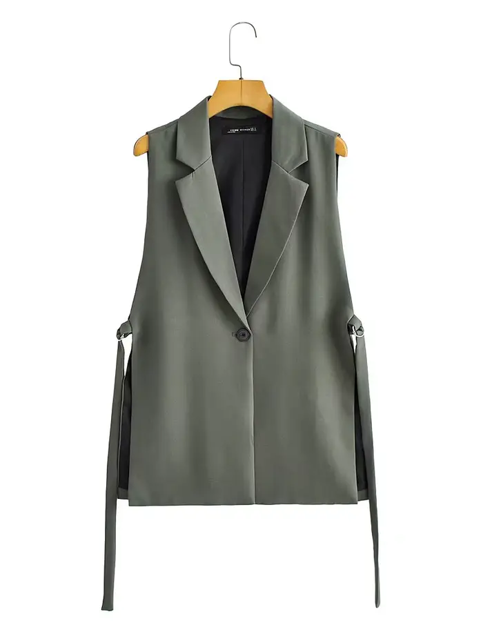 Zevity-Gilet fendu sur le côté pour femme, Vêtements d'extérieur chics, Mode féminine, Solide, Un bo