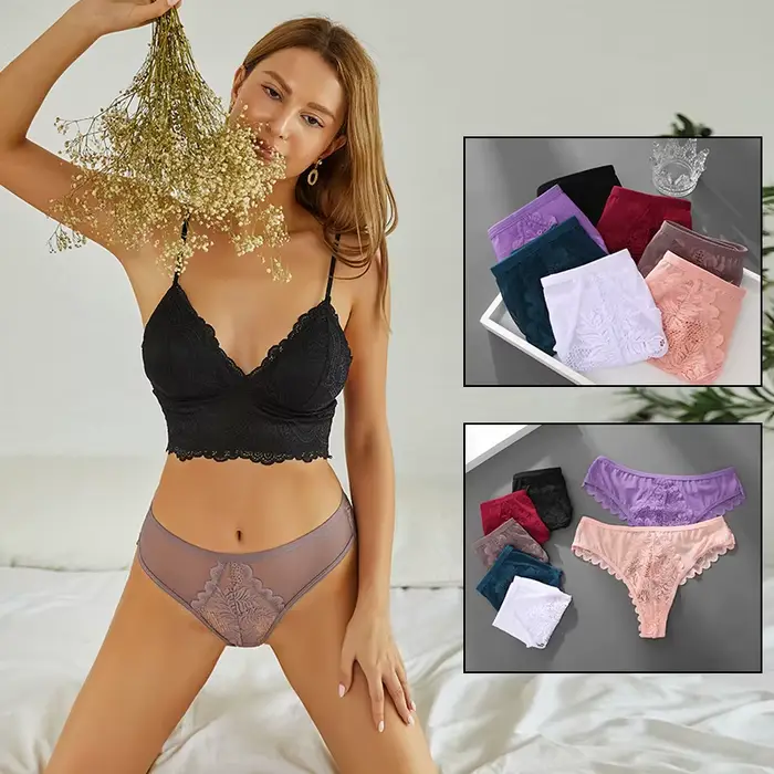 Dámske sexy čipkované tangáčiky jednofarebné kvetinové priesvitné spodné prádlo jemné priedušné intímna lingerie