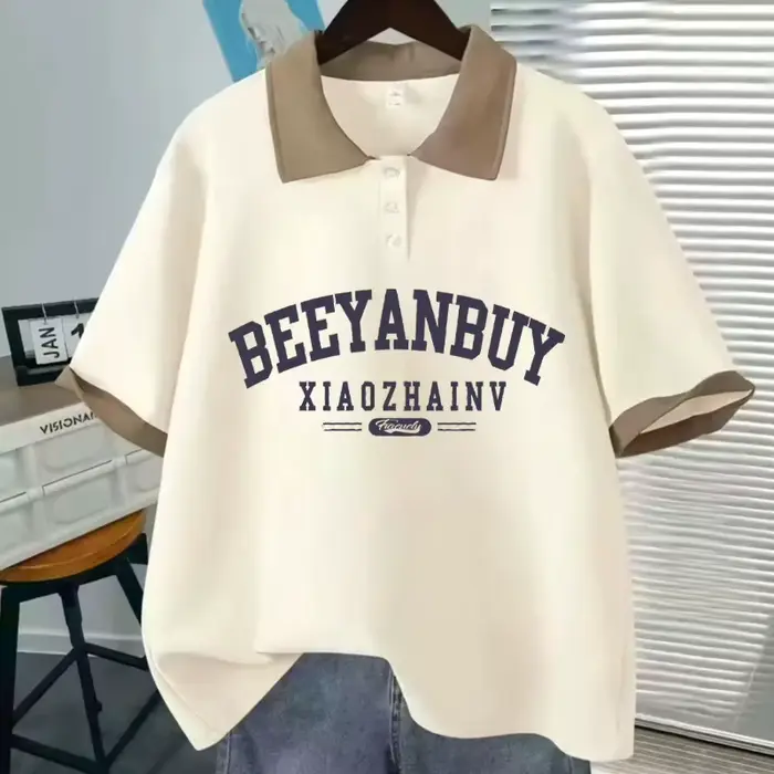 Polo ample japonais à manches courtes, T-shirt tendance, doux et mignon, imprimé de dessin animé, ét