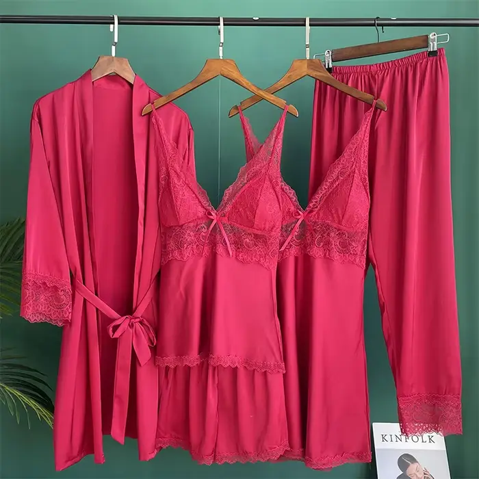 Biela saténová nočná bielizeň, svadobné šaty, sexy nočná košeľa, čipka Kimono, Župan, nočné oblečenie, domáce šaty, oblečenie do obývačky, 5 kusov