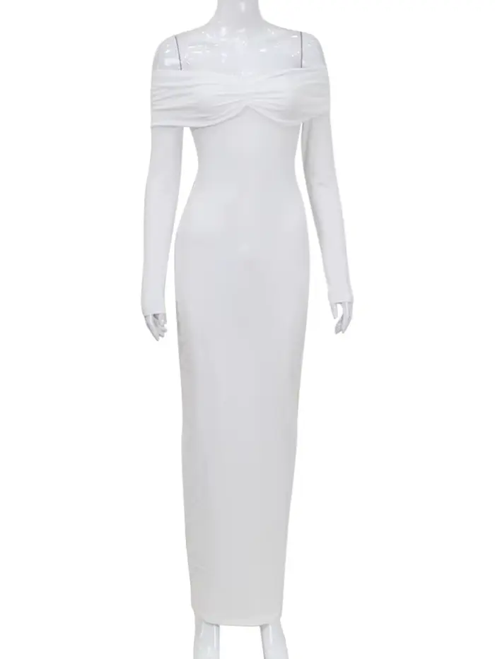 Ahagaga-Robe longue à plis solides pour femmes, mode, sexy, dos nu, manches longues, décontractée, s